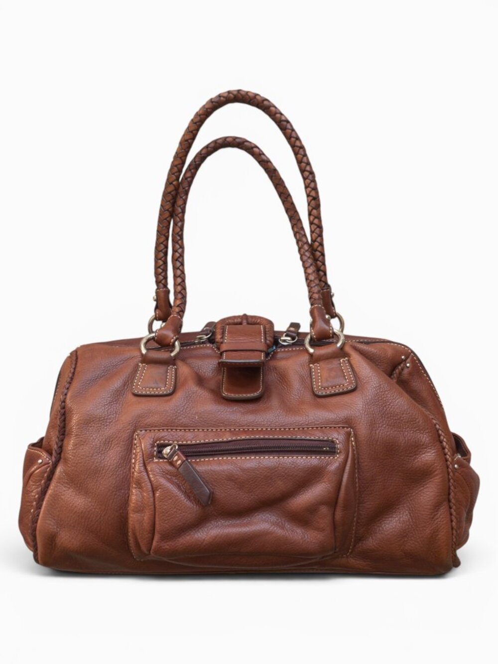Donald J. Pliner Brown Leather Shoulder Bag | Braided Handles | Y2K Silhouette